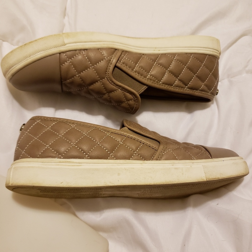 Quilted faux leather slip-ons. Beige. size 8.
